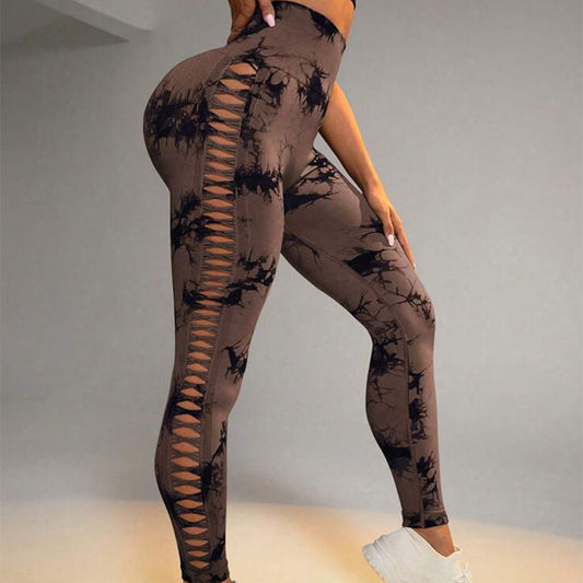 Elevate Your Workout with Our Stylish Hollow Tie Dye High Waist Yoga Pants - Seamless, Butt-Lifting Leggings for Women